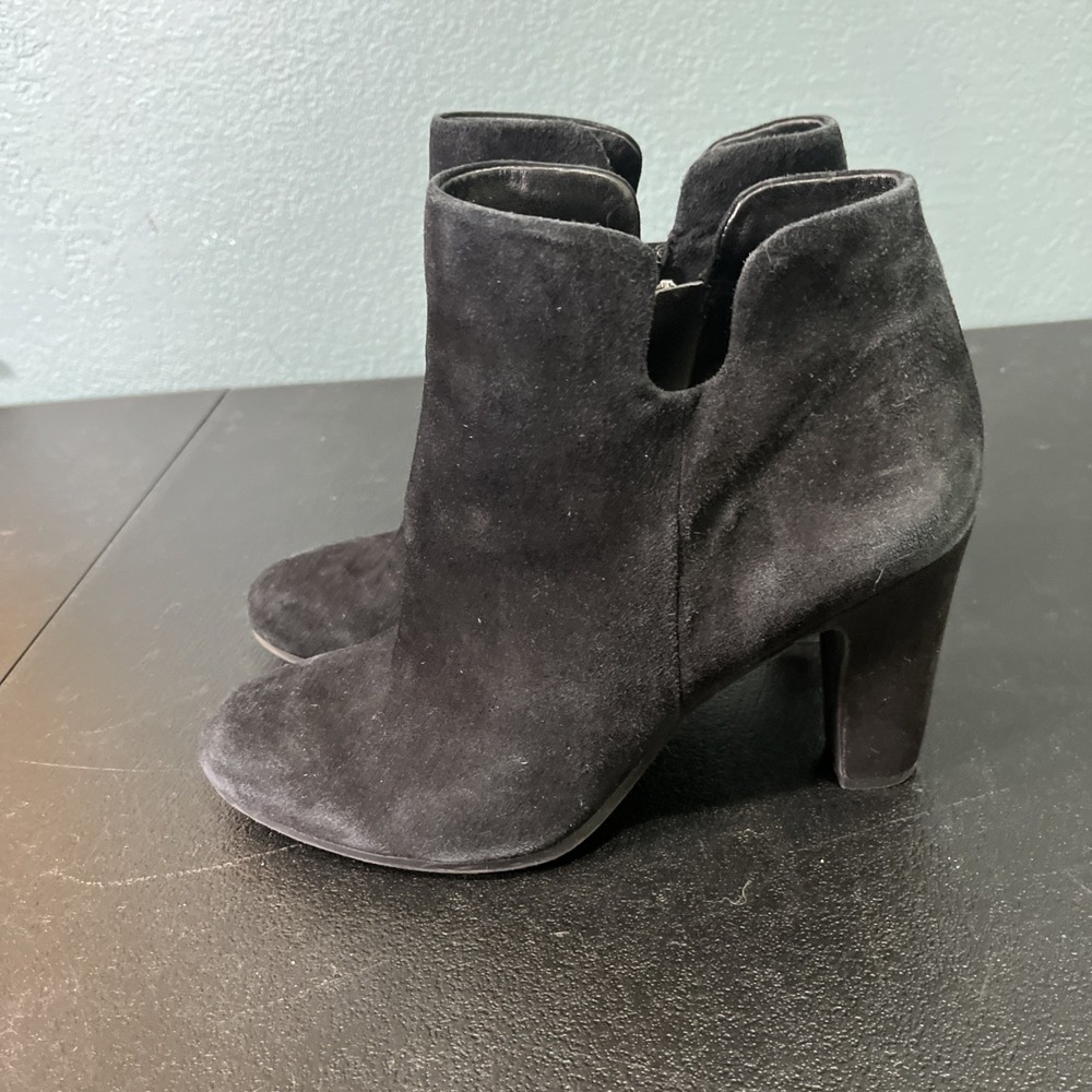 Sam Edelman Shelby Womens Black Suede Ankle Booties Sz 6 Chunky Heel Notch Boot‎ - Picture 3 of 8